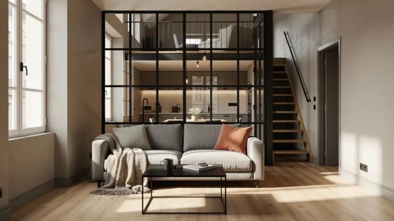 Verrière atelier dans un duplex de 42 m² à Rennes, intérieur lumineux et moderne