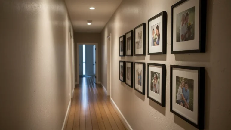 Couloir de 80 cm transformé en galerie avec 9 cadres encadrés, image à la une