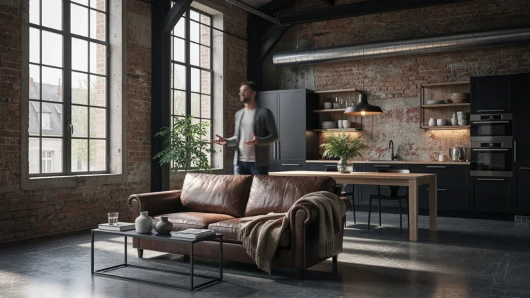 Loft industriel de 85 m2 à Rennes, intérieur photo réaliste illustrant l’évolution du regard sur ce style