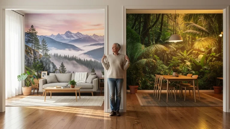 Avis détaillé après pose de papier peint panoramique dans deux pièces lumineuses et harmonieuses