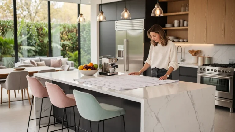 Avis expert sur les cuisines ouvertes avec image ultra-réaliste d'une cuisine moderne aménagée