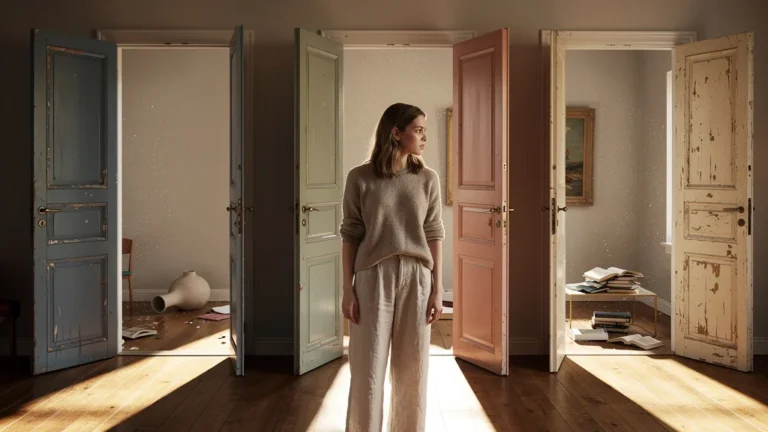 Intérieur moderne avec portes ouvertes illustrant l'impact sur l'harmonie du foyer