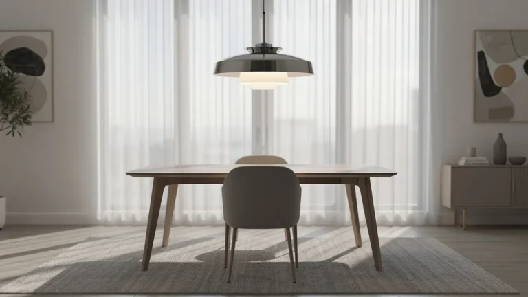 Luminaire à 150 € posé trop haut dans un salon moderne, ambiance minimaliste et éclairage naturel