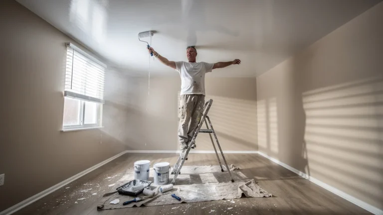 Erreur de peinture : plafond bas blanc brillant causant perte de deux jours, ambiance claustrophobe et frustration