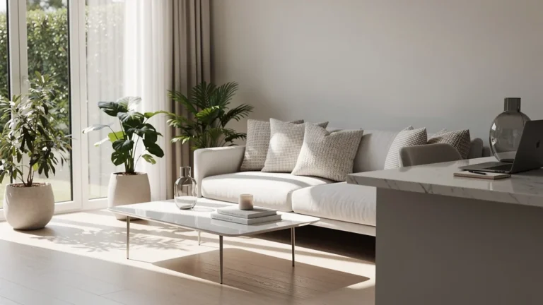Intérieur moderne impeccable et lumineux illustrant l’aseo par une décoratrice d’intérieur indépendante