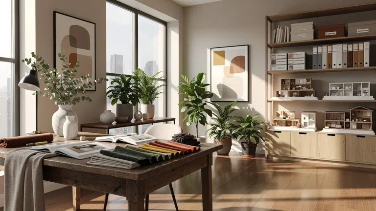 Studio d’intérieur lumineux et moderne évoquant le style de Bubula, décoratrice indépendante de 33 ans