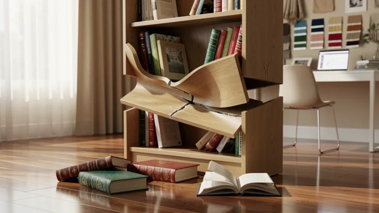 Effondrement d'étagères en bois sous le poids des livres, coûtant 90 € à une décoratrice d’intérieur